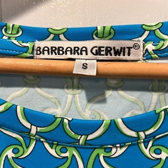 Barbara Gerwit Blue and Green Print 3/4 Sleeve Dress Size Small - Picture 4 of 7